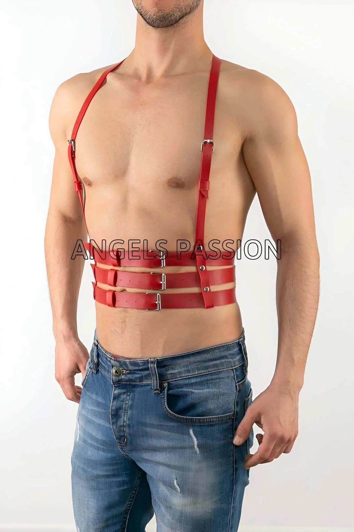 Red Strappy Faux Leather Chest Harness
