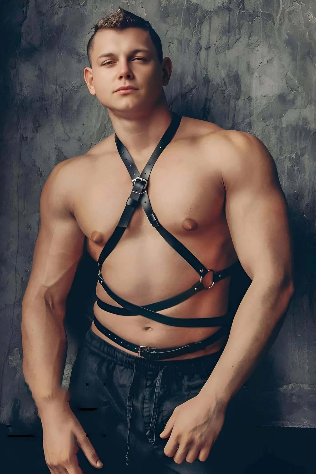 Black Faux Leather Chest & Torso Body Harness