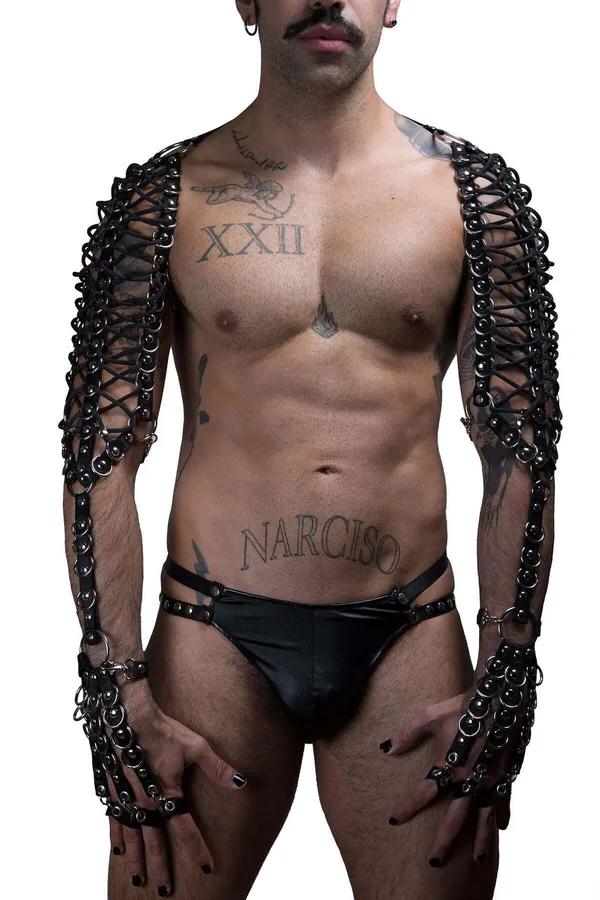 Lace-Up Faux Leather Arm Harness with Rings