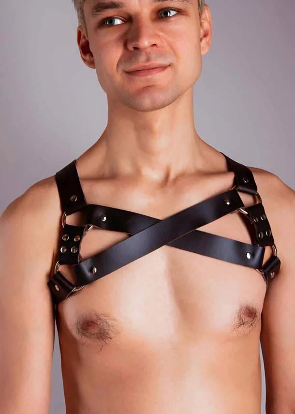 Chest Harness with Intersecting Faux Leather Straps