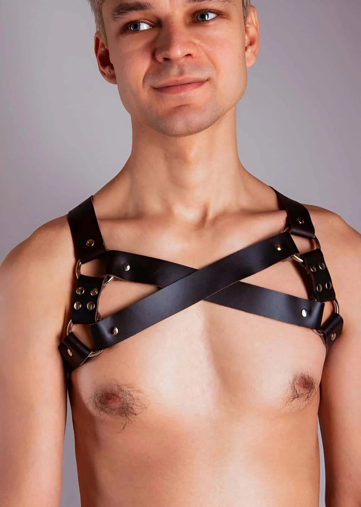 Chest Harness with Intersecting Faux Leather Straps
