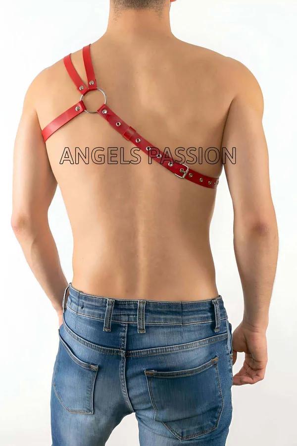 Red Single Shoulder Faux Leather Chest Harness