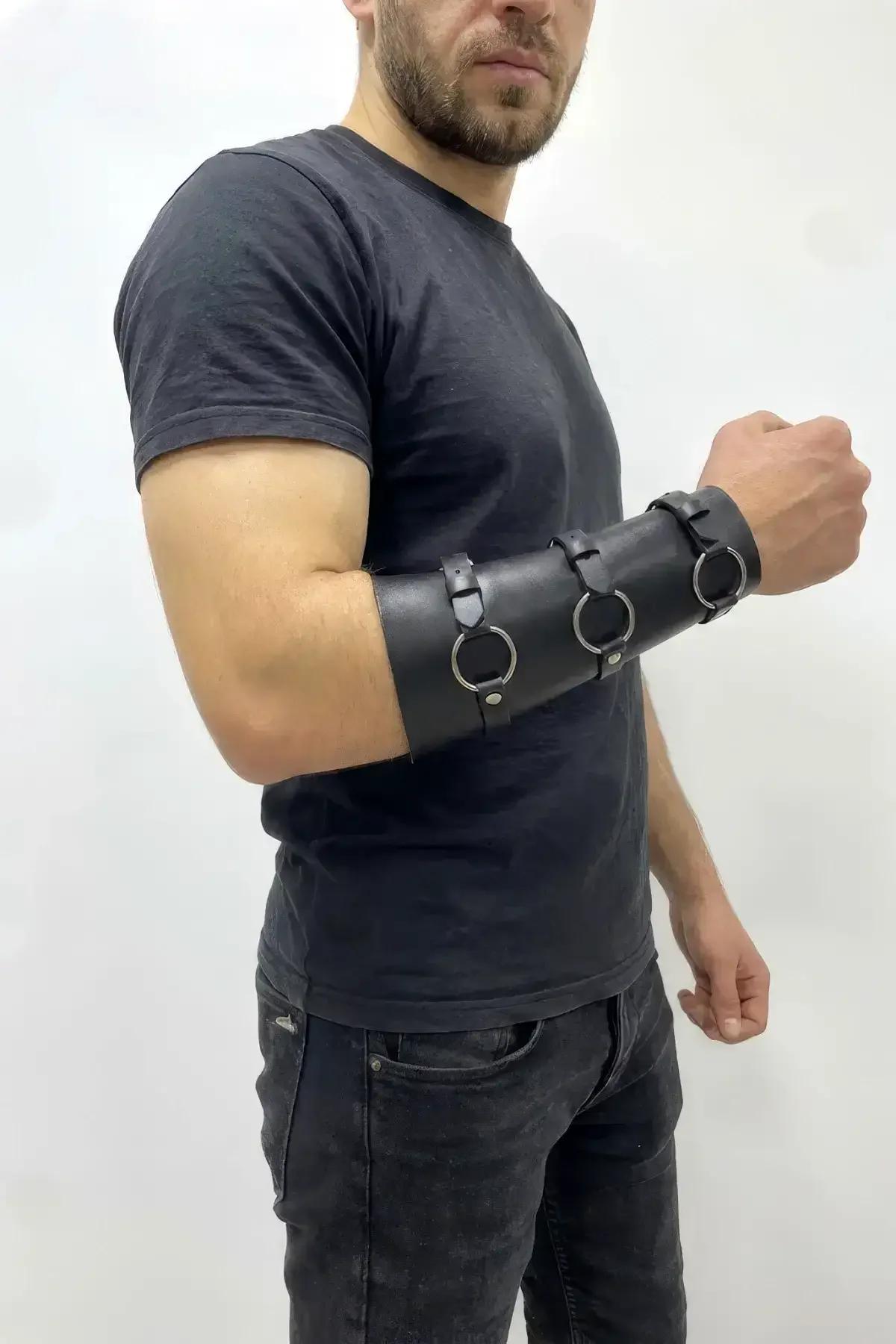 Triple O-Ring Faux Leather Arm Cuff