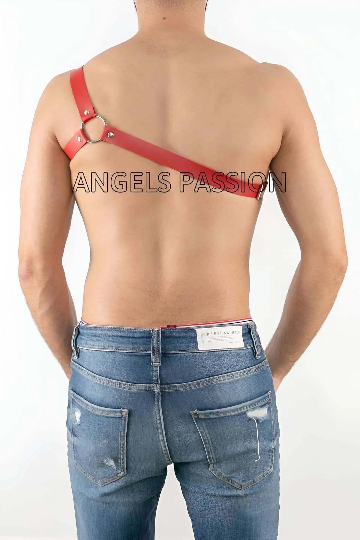 Red Vegan Leather One Shoulder Chest Harness O-Ring