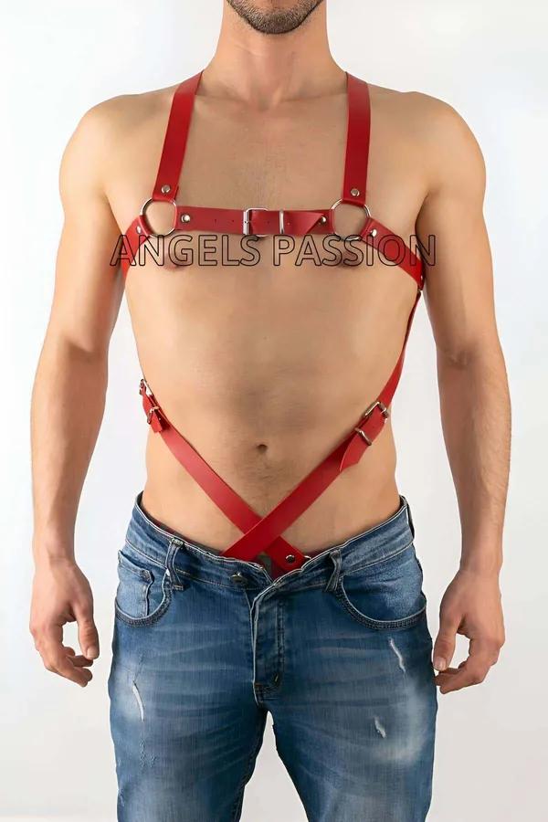 Adjustable Red Faux Leather Body Harness