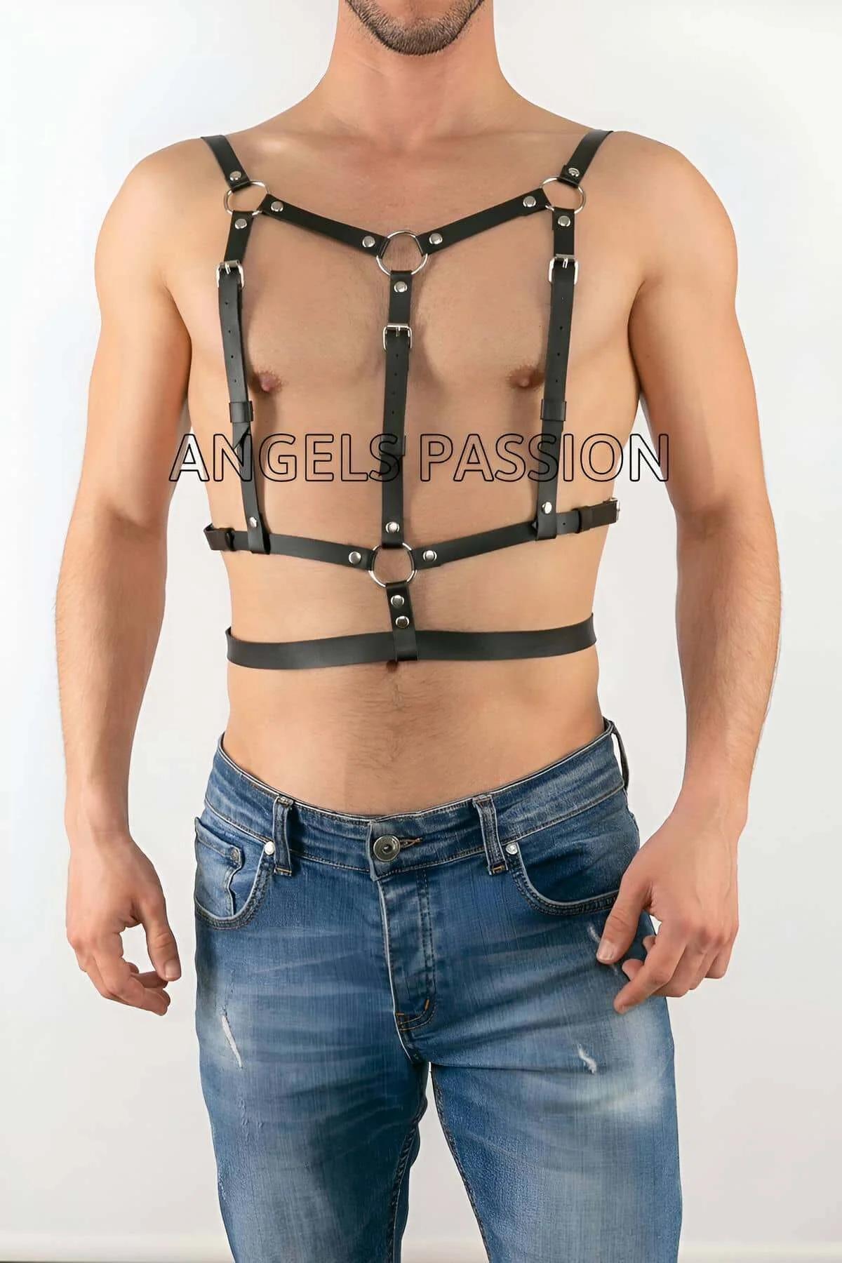 Adjustable Faux Leather Body Harness with O-Rings