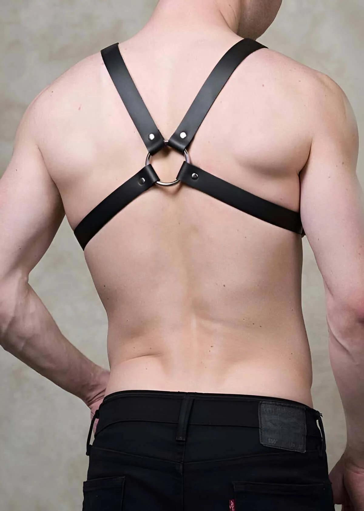 Adjustable Faux Leather Chest Harness with O-Ring