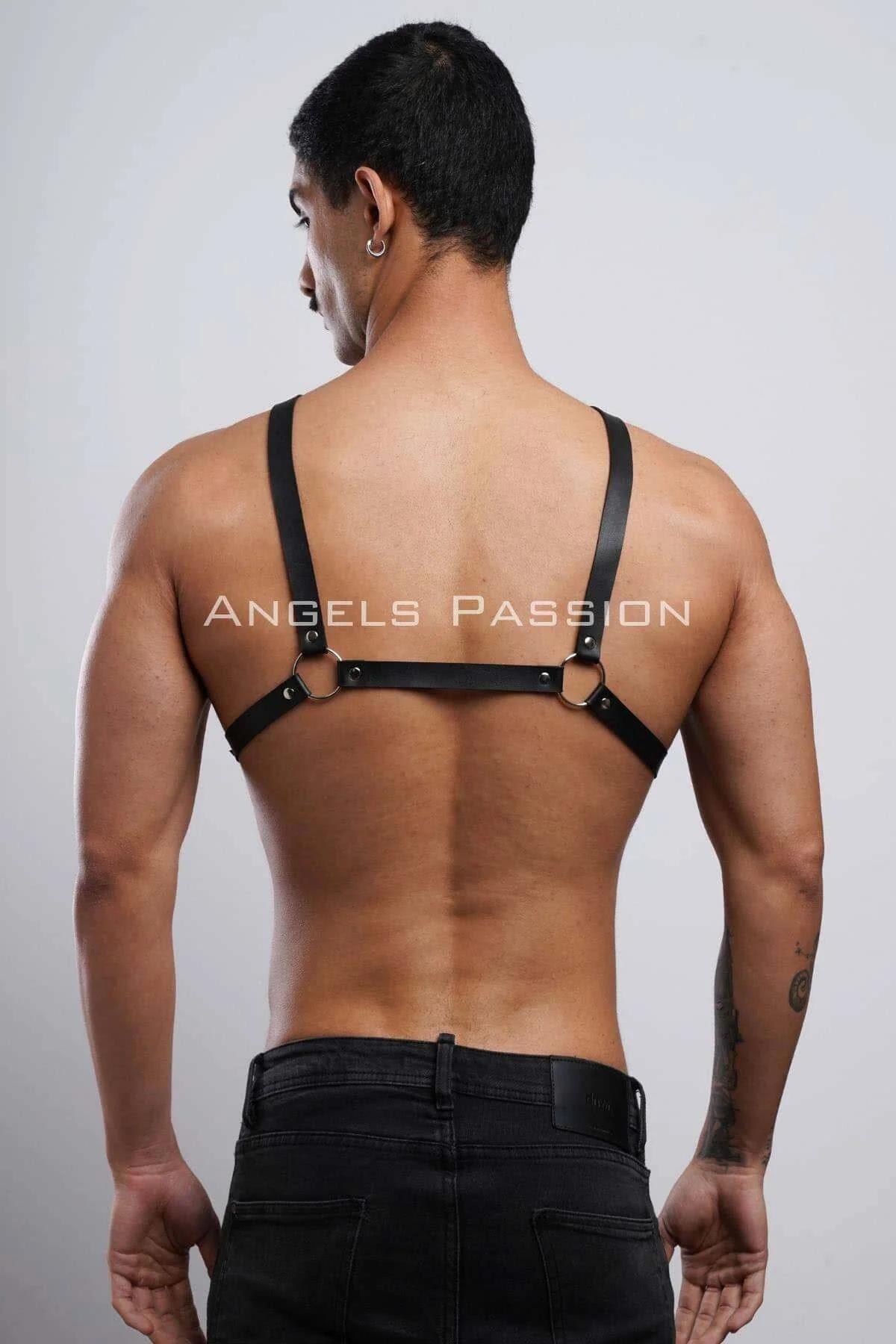 Adjustable Faux Leather Chest Harness with O-Rings
