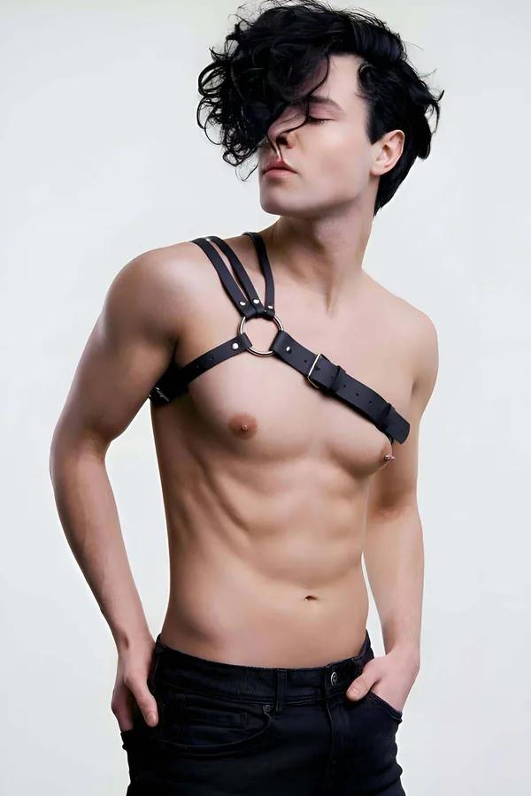 Asymmetrical Faux Leather Chest Harness Strap
