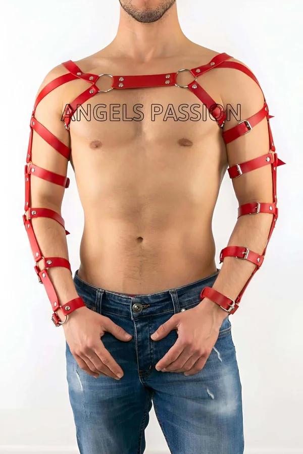 Red Faux Leather Arm & Chest Harness Set