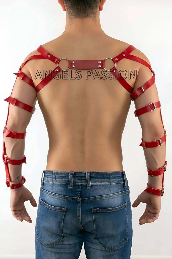 Red Faux Leather Arm & Chest Harness Set