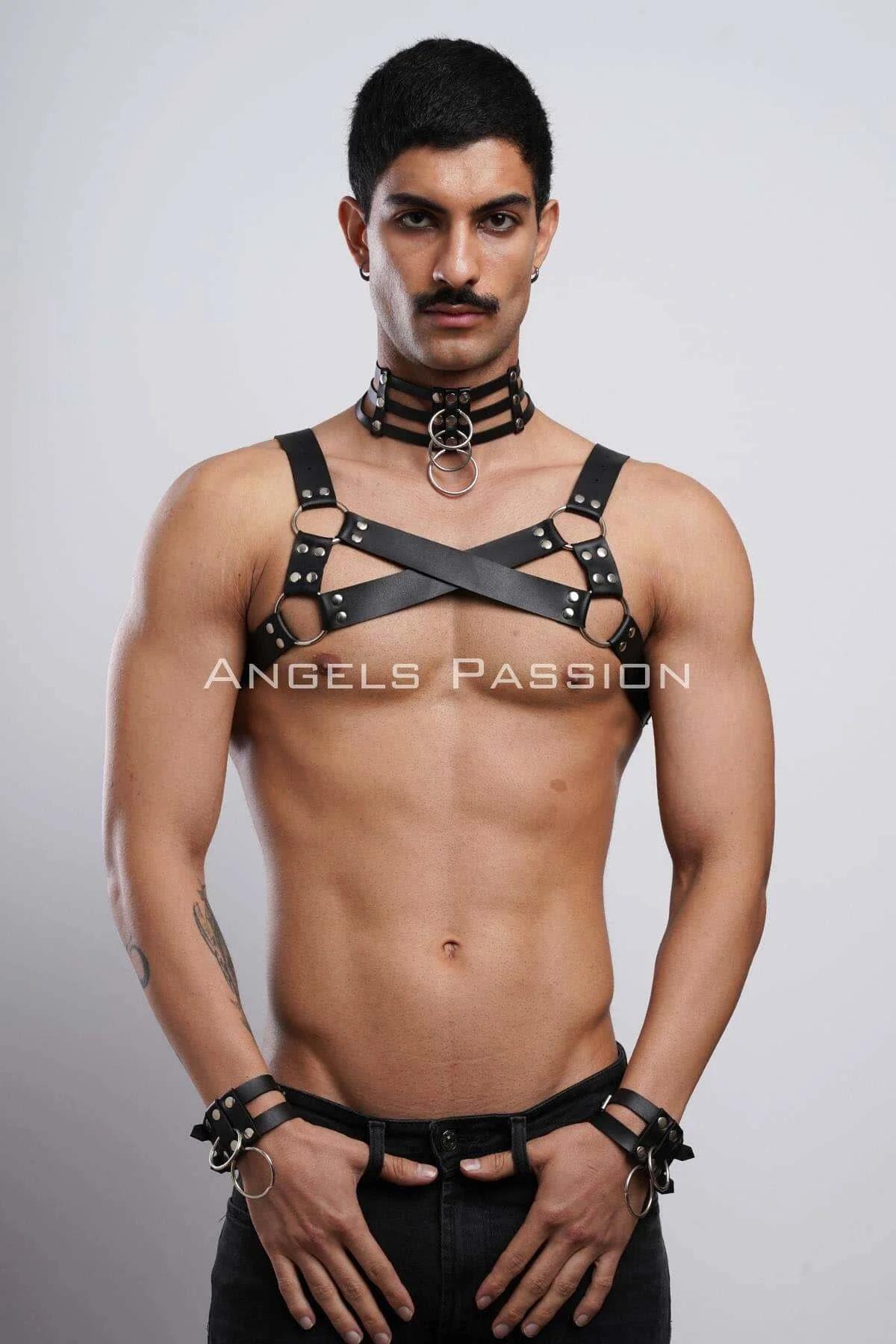 Strappy O-Ring Chest Harness with Collar Set