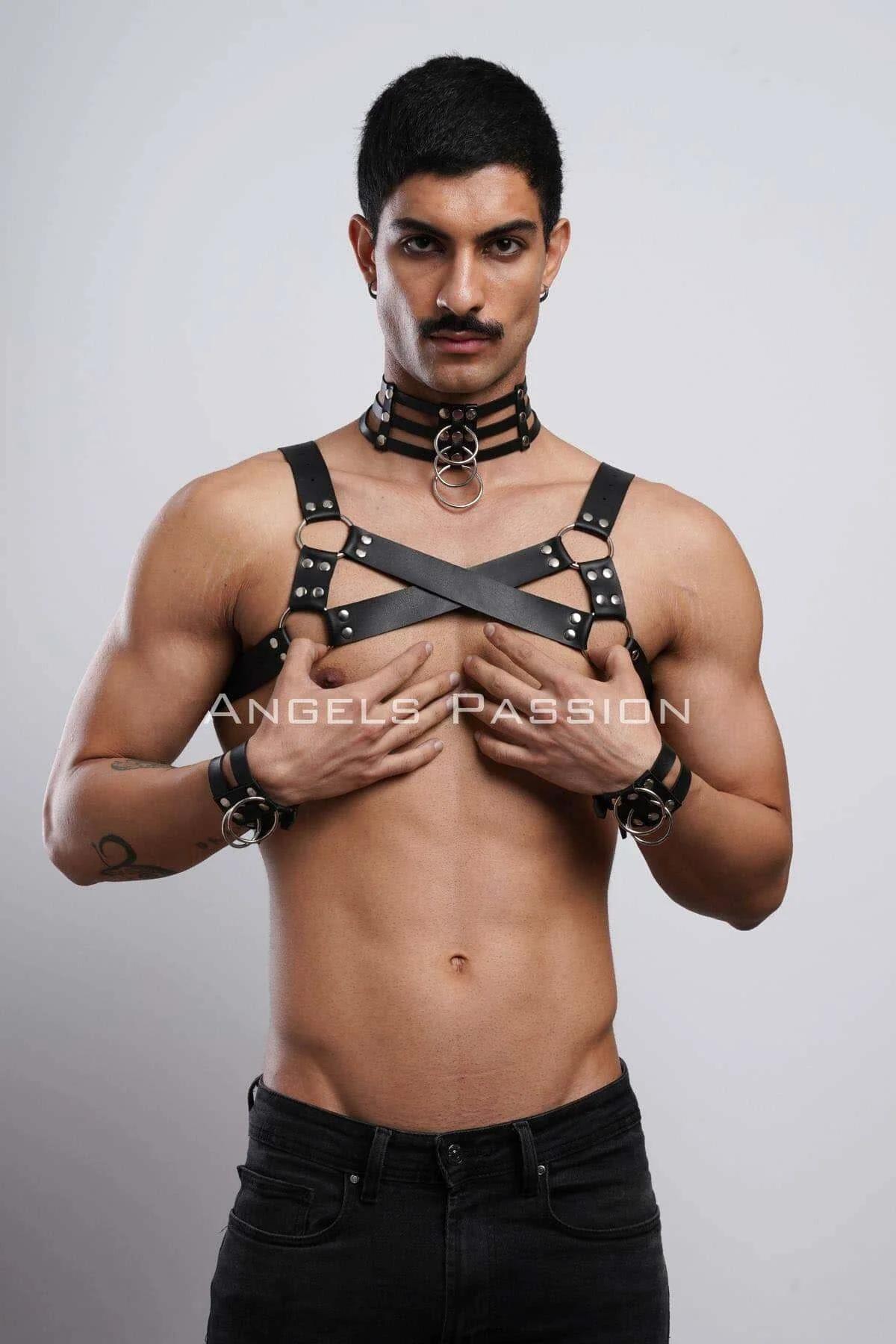 Strappy O-Ring Chest Harness with Collar Set
