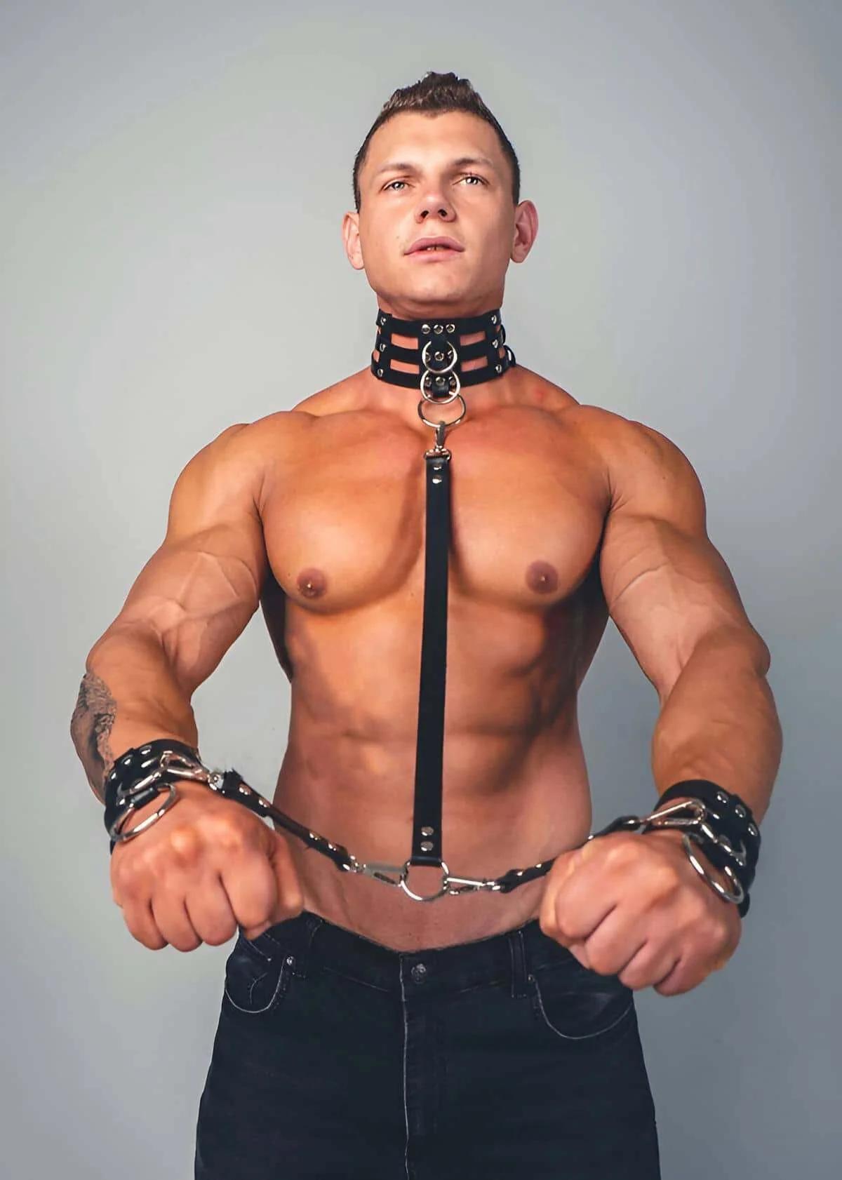 Faux Leather Collar, Cuffs & Leash Set with O-Rings