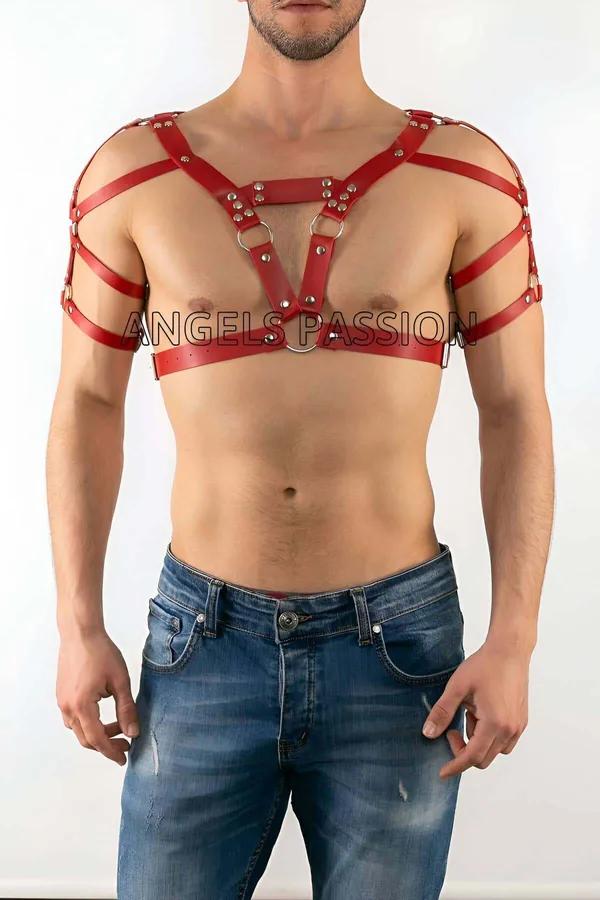 Strappy Red Faux Leather Chest Harness