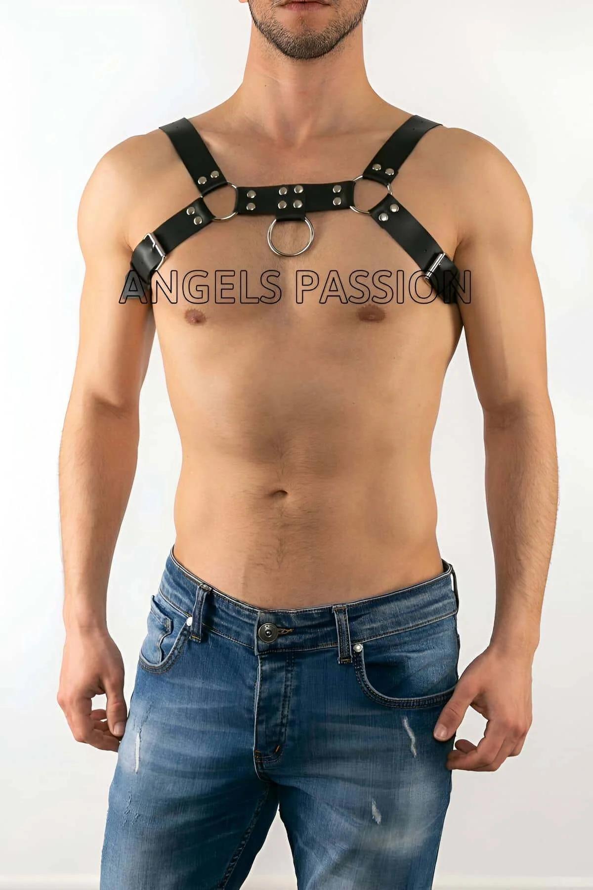 Faux Leather Chest Harness with Metal O-Rings