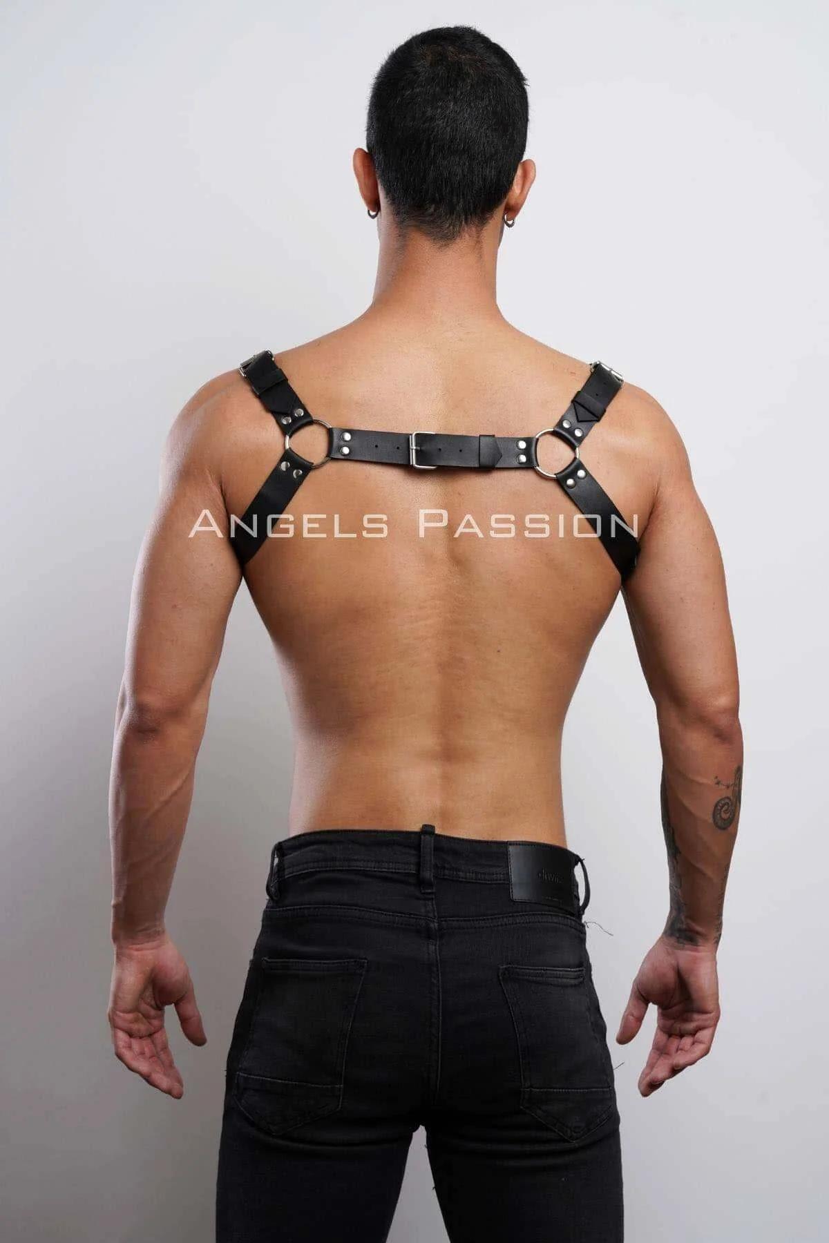 Studded Faux Leather Chest Harness with O-Rings