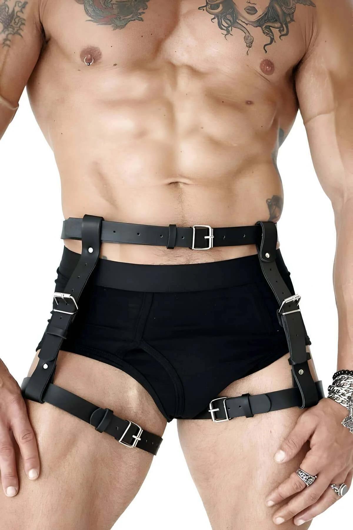 Adjustable Faux Leather Body Harness with Thigh Straps