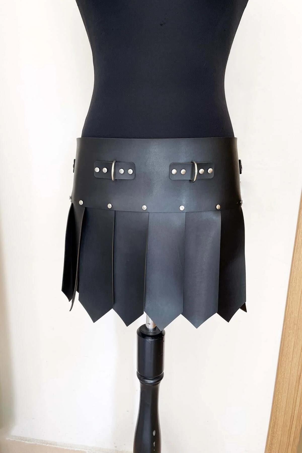 Faux Leather Gladiator Waist Skirt Harness with Studs