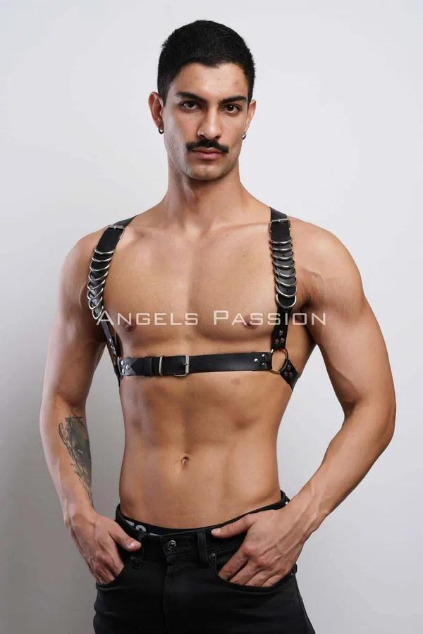 Black Faux Leather Chest Harness with Rings