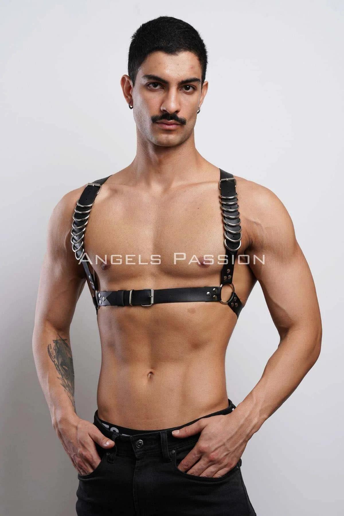 Black Faux Leather Chest Harness with Rings