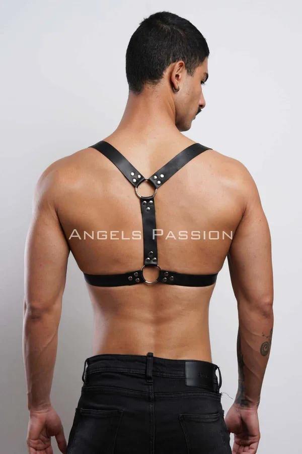 Black Faux Leather Chest Harness with Rings