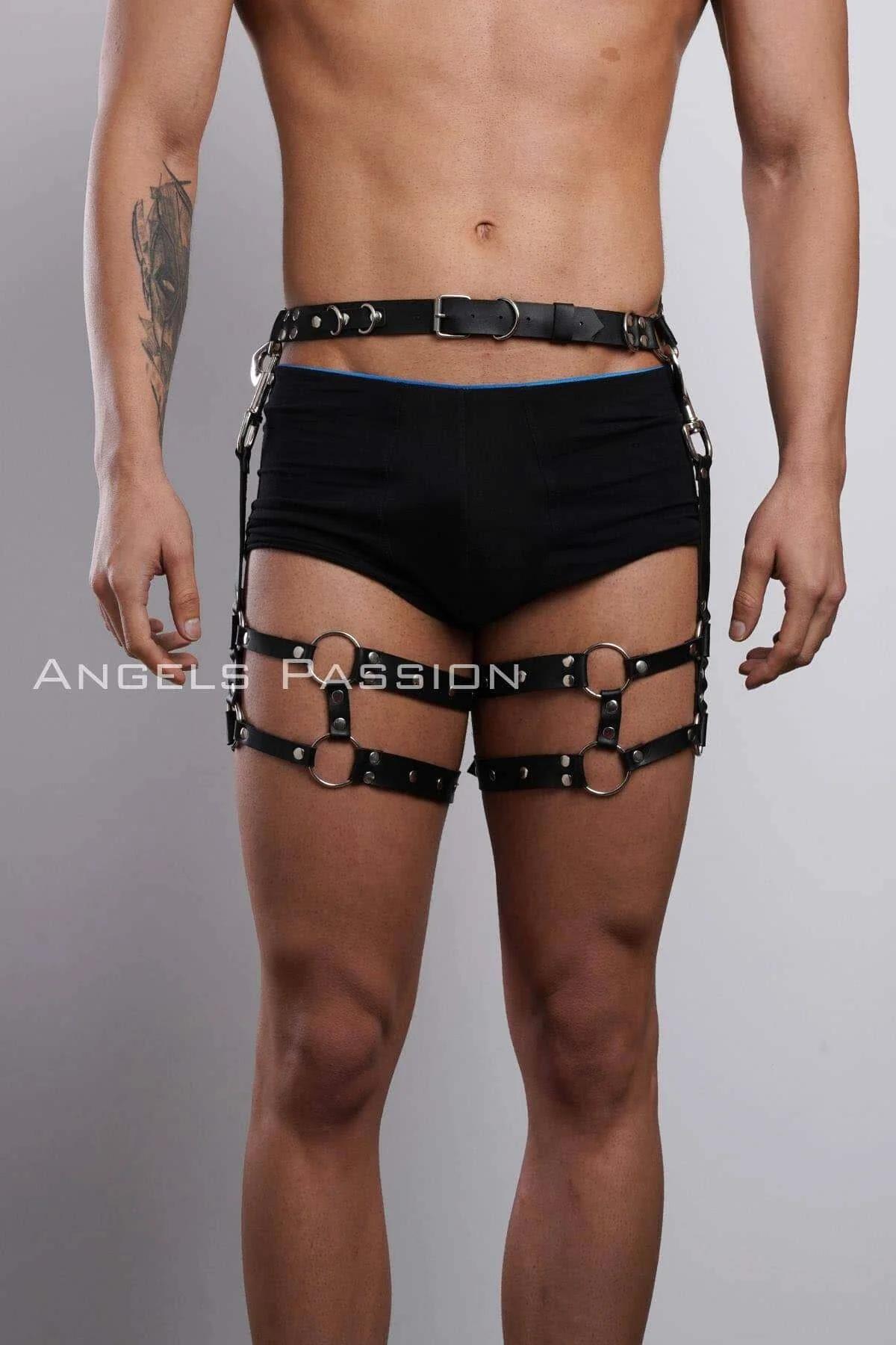 Black Faux Leather Thigh Harness with O-Rings