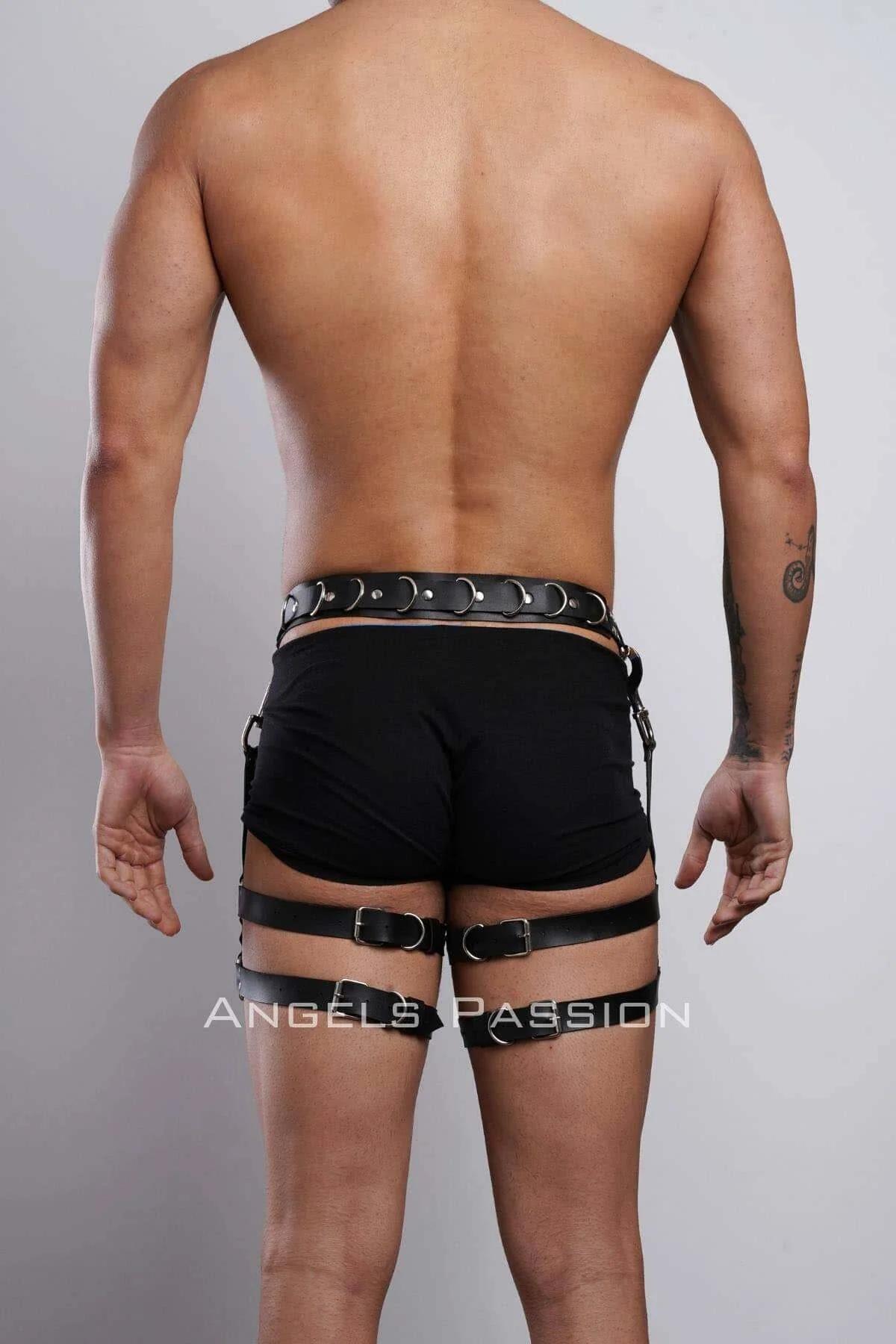 Black Faux Leather Thigh Harness with O-Rings