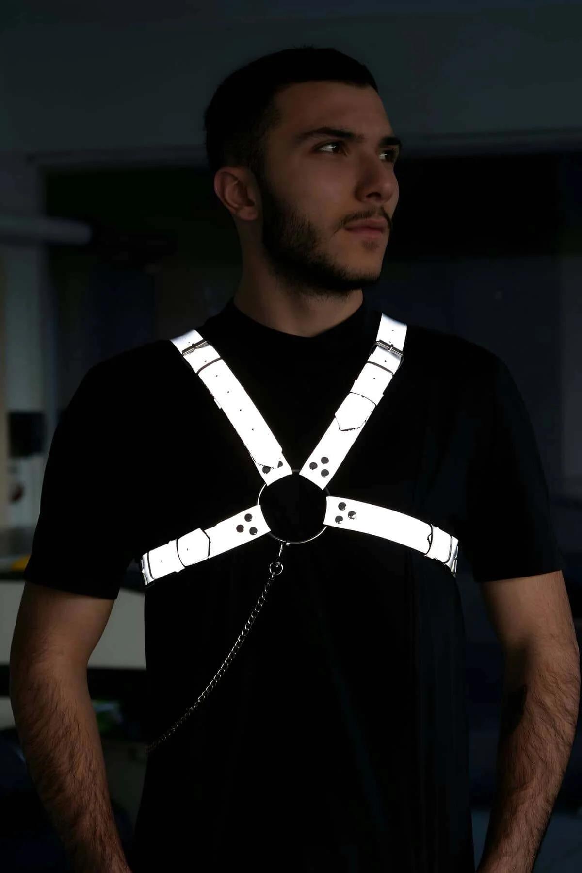 Reflective Chest Harness with Chain Detail
