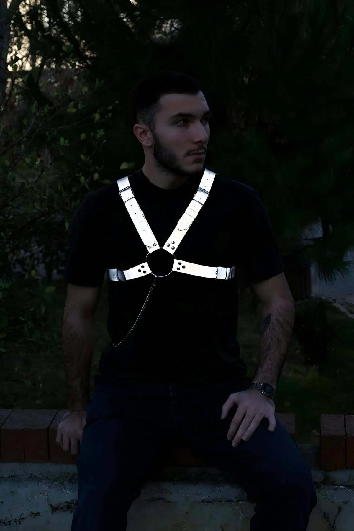 Reflective Chest Harness with Chain Detail