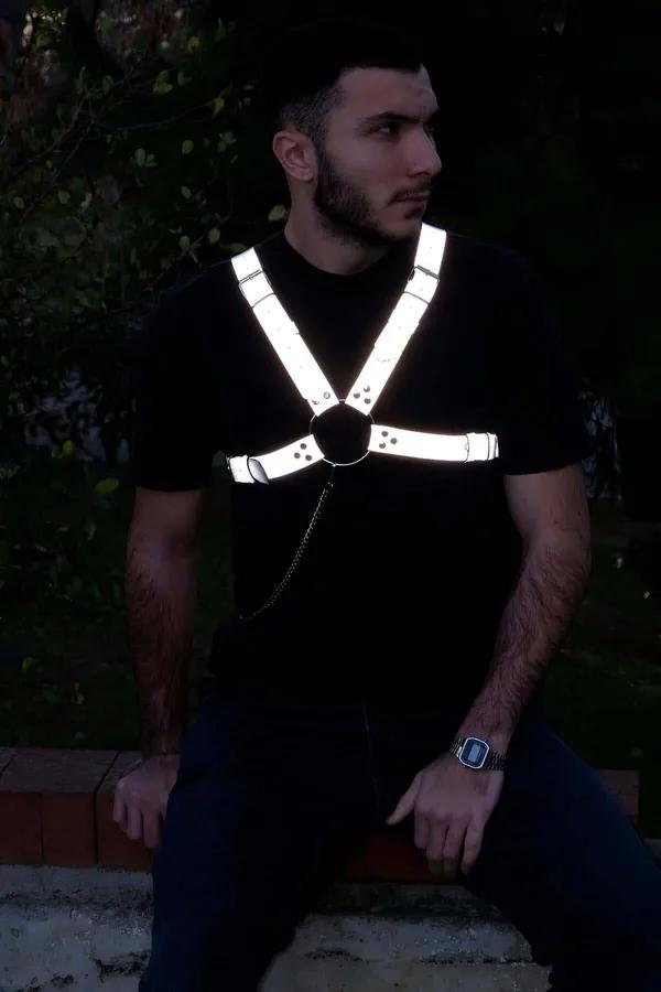 Reflective Chest Harness with Chain Detail