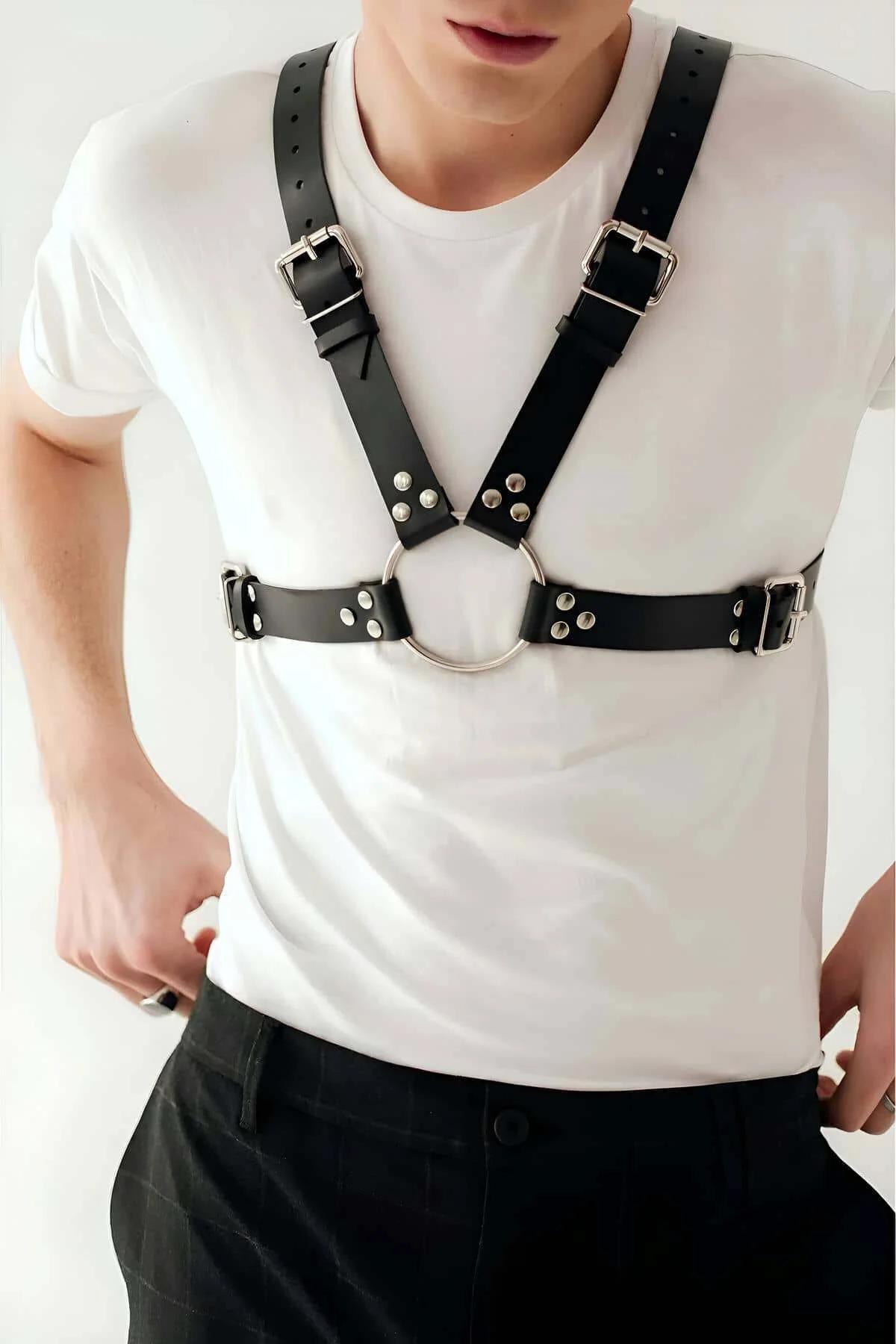 Faux Leather Chest Harness with Chain Detail