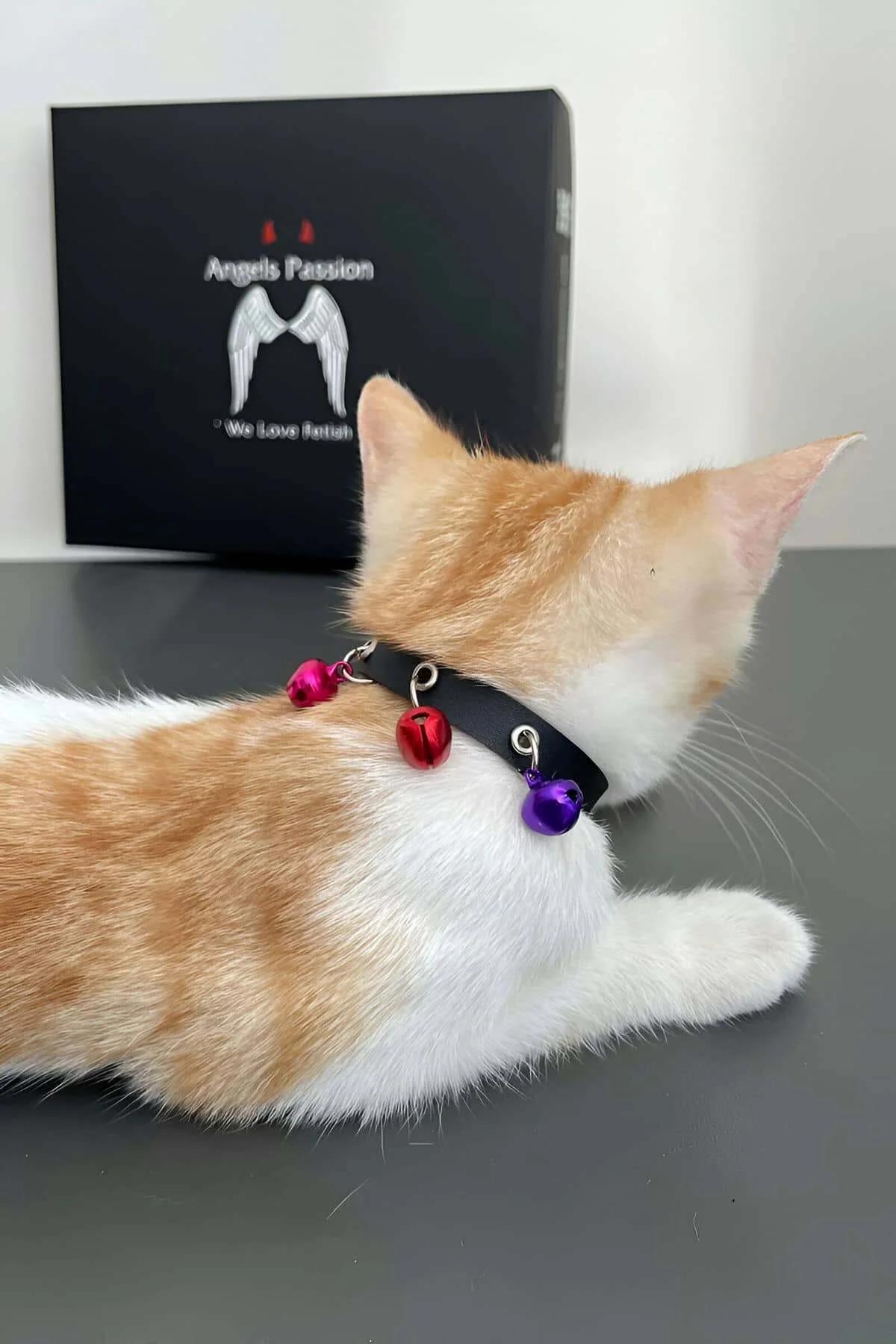 Faux Leather Choker Collar with Multi-Color Bell Charms