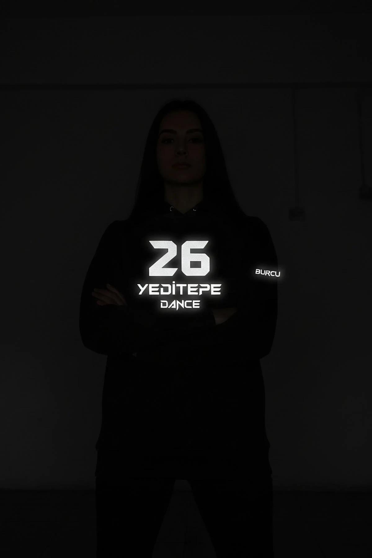 black reflective long sleeve top front view showing clean base before light activation