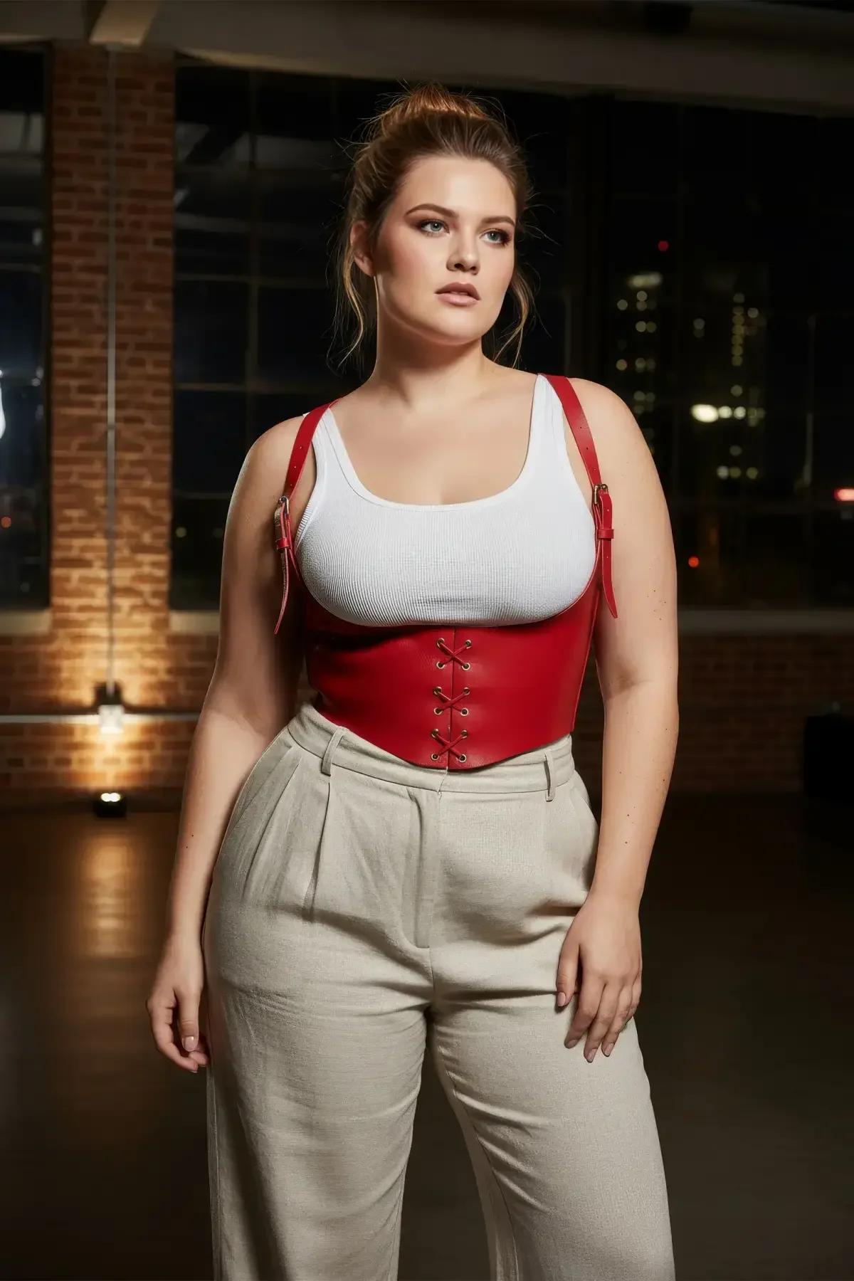 kırmızı vegan deri bel kemeri harness gümüş toka yan görünüm