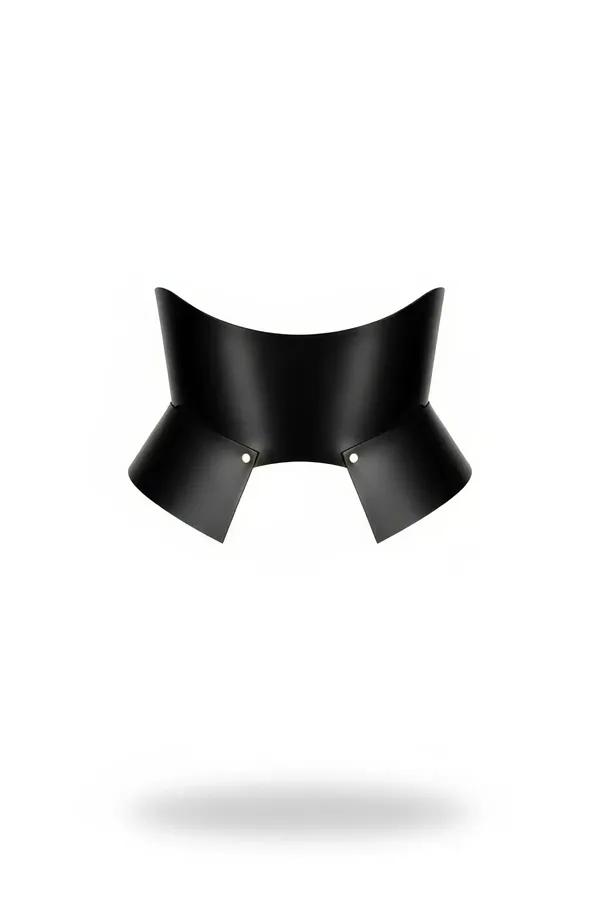 black faux leather underbust waspie corset with sculpted curved panels and silver stud rivets