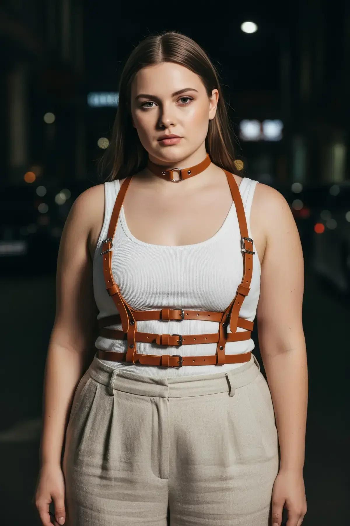 taba vücut kemeri choker boyun kısmı gümüş O-ring metal donanım detay