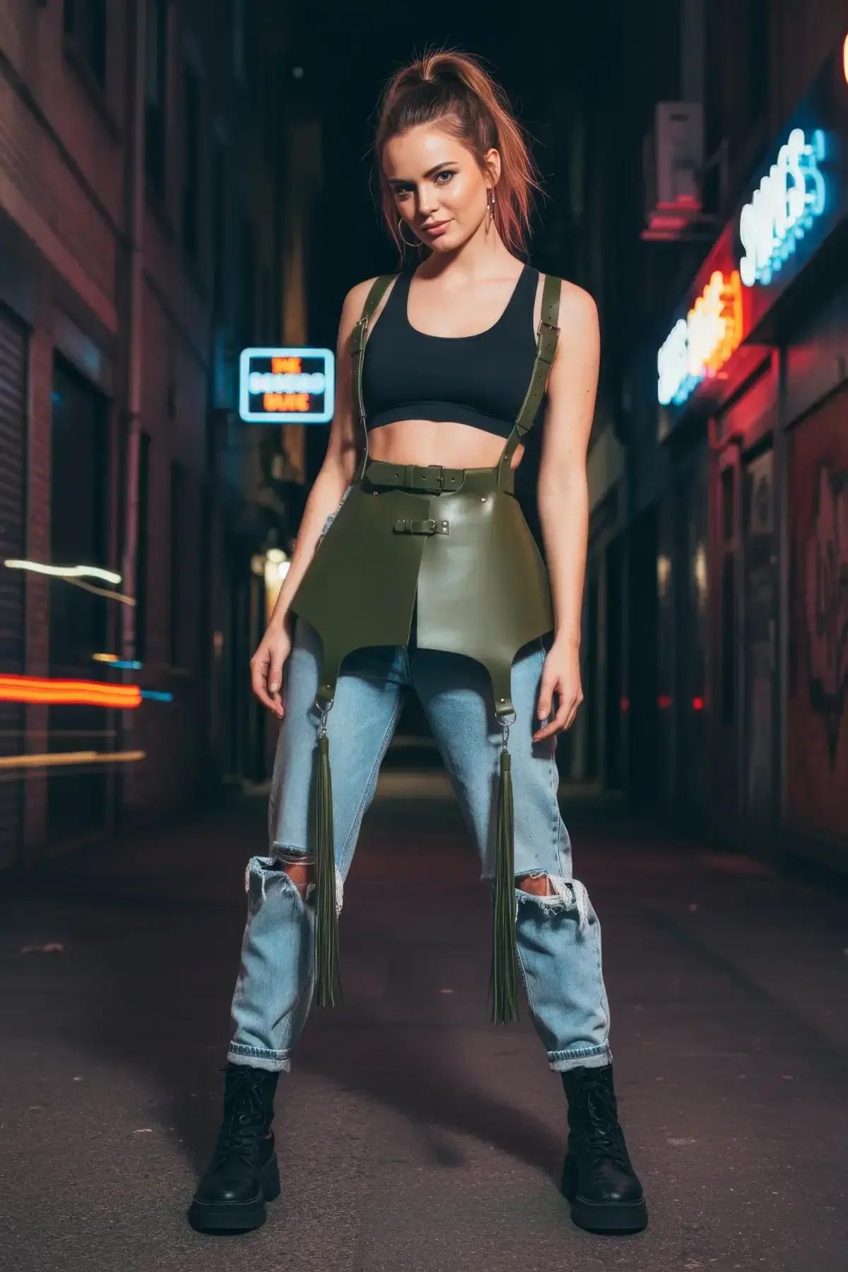 Haki faux leather korse kemer yan profil 18 cm tabla yüksekliği
