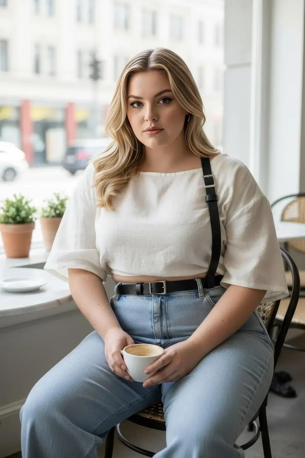 Siyah vegan deri çapraz omuz harness bej crop top üzerinde giyim kombini