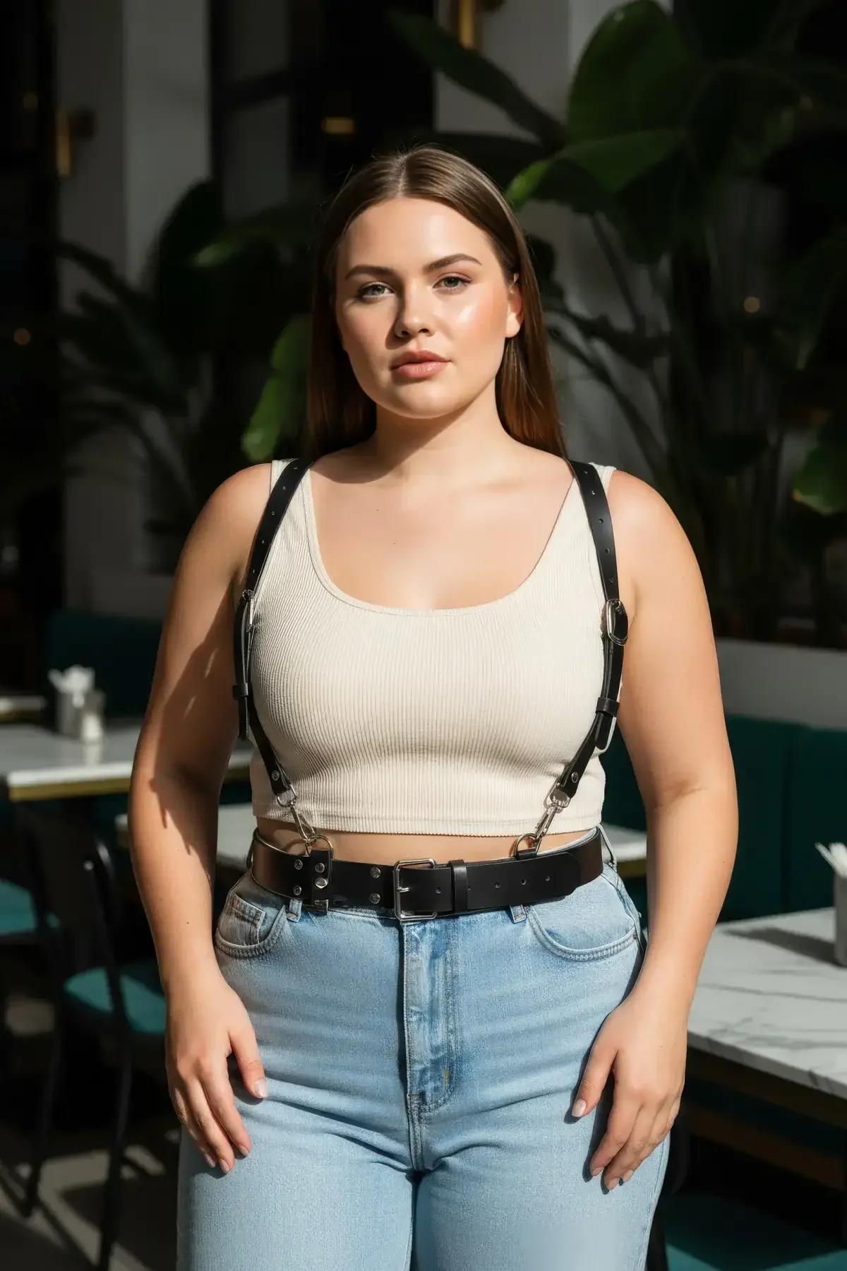 siyah vegan deri harness bel kemeri 5 cm genişlik toka mekanizması detayı
