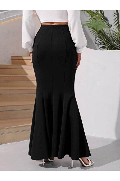 Black High-Waisted Mermaid Maxi Skirt Women Formal Evening Wear