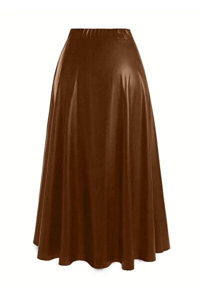 Kadın Taba Suni Deri Mevlana Etek Uzun Önden Fermuarlı Günlük & Gece Şıklığı