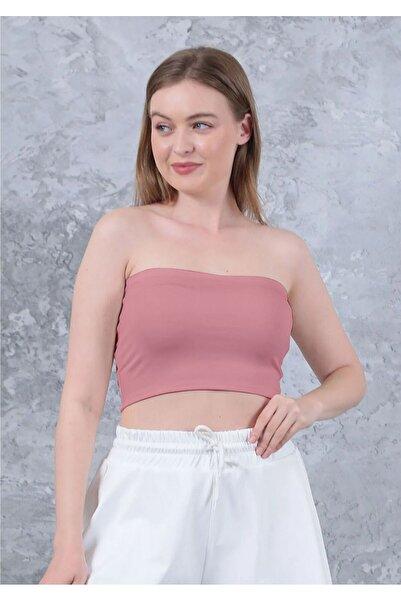 Kadın Pembe Straplez Büstiyer Crop Toparlayıcı Modern & Kombin Dostu