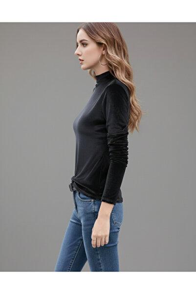Siyah Kadife Balıkçı Yakalı Body Slim Fit Trend & Şık Tasarım