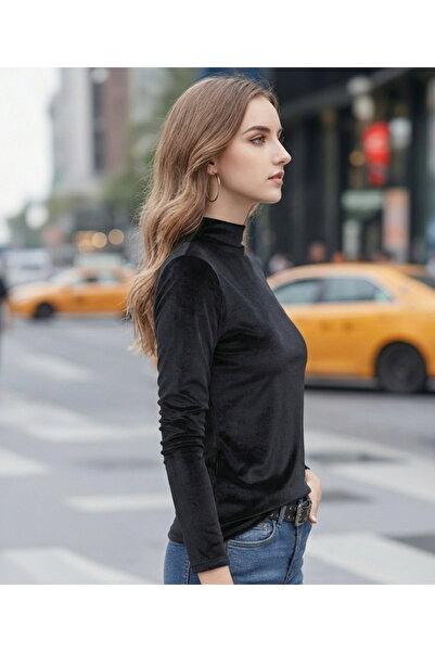Siyah Kadife Balıkçı Yakalı Body Slim Fit Trend & Şık Tasarım