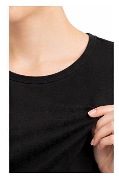 Kadın Siyah Şardonlu Termal Uzun Kollu Bisiklet Yaka Body Esnek Basic Bluz