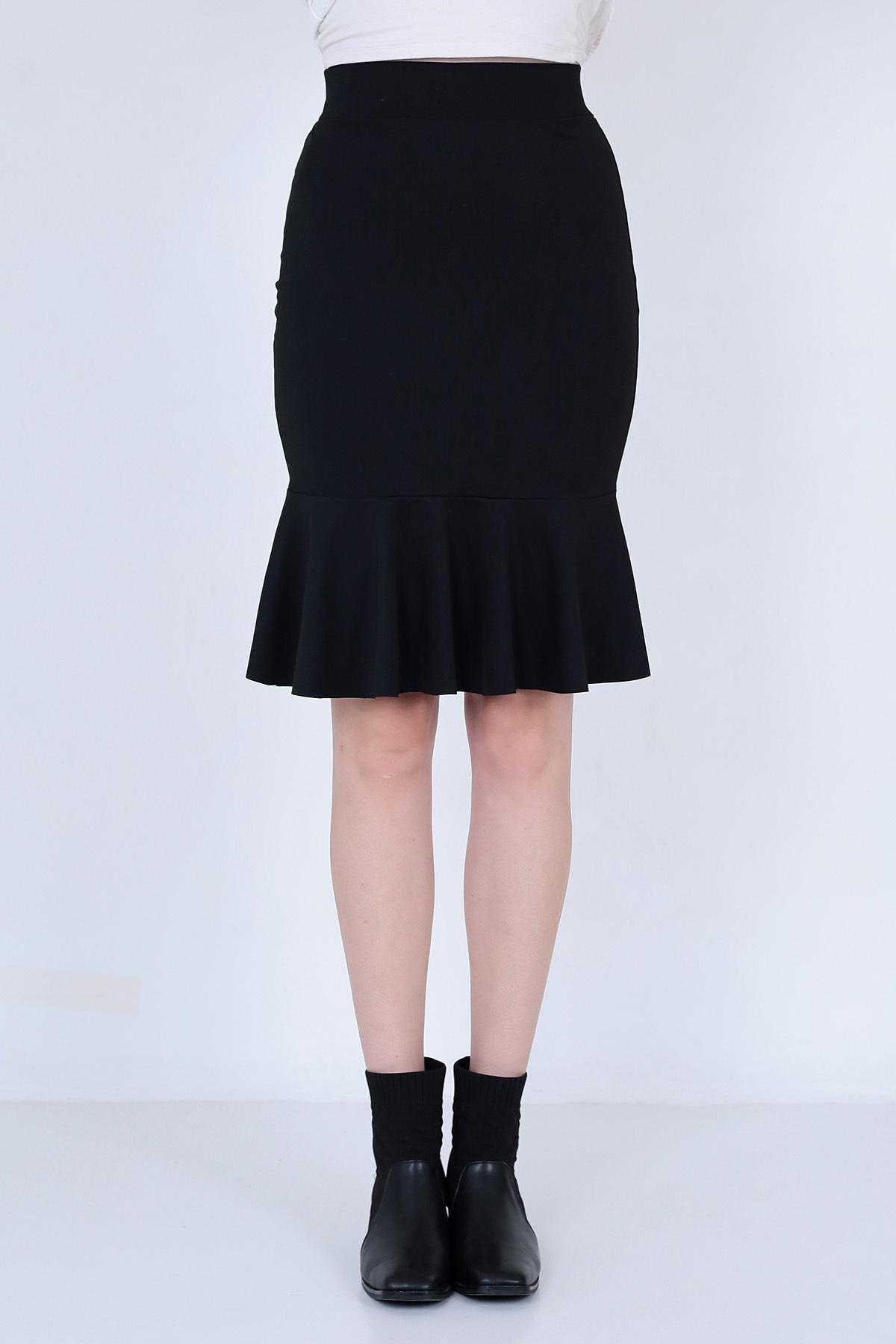 Women's Black Ruffled Scuba Skirt - Elasticated & Chic