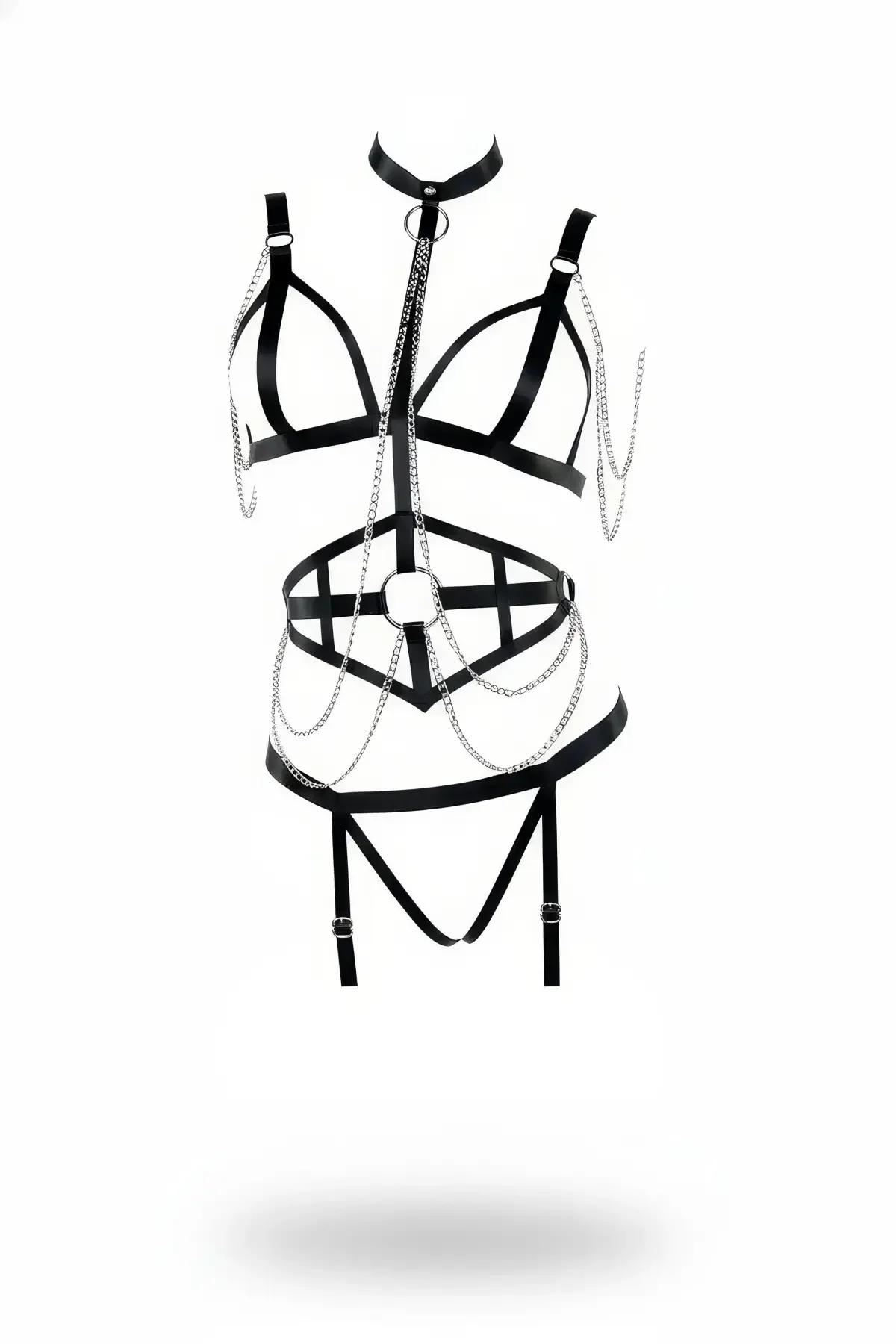Full Body Harness with Chain Detailing & Choker Collar