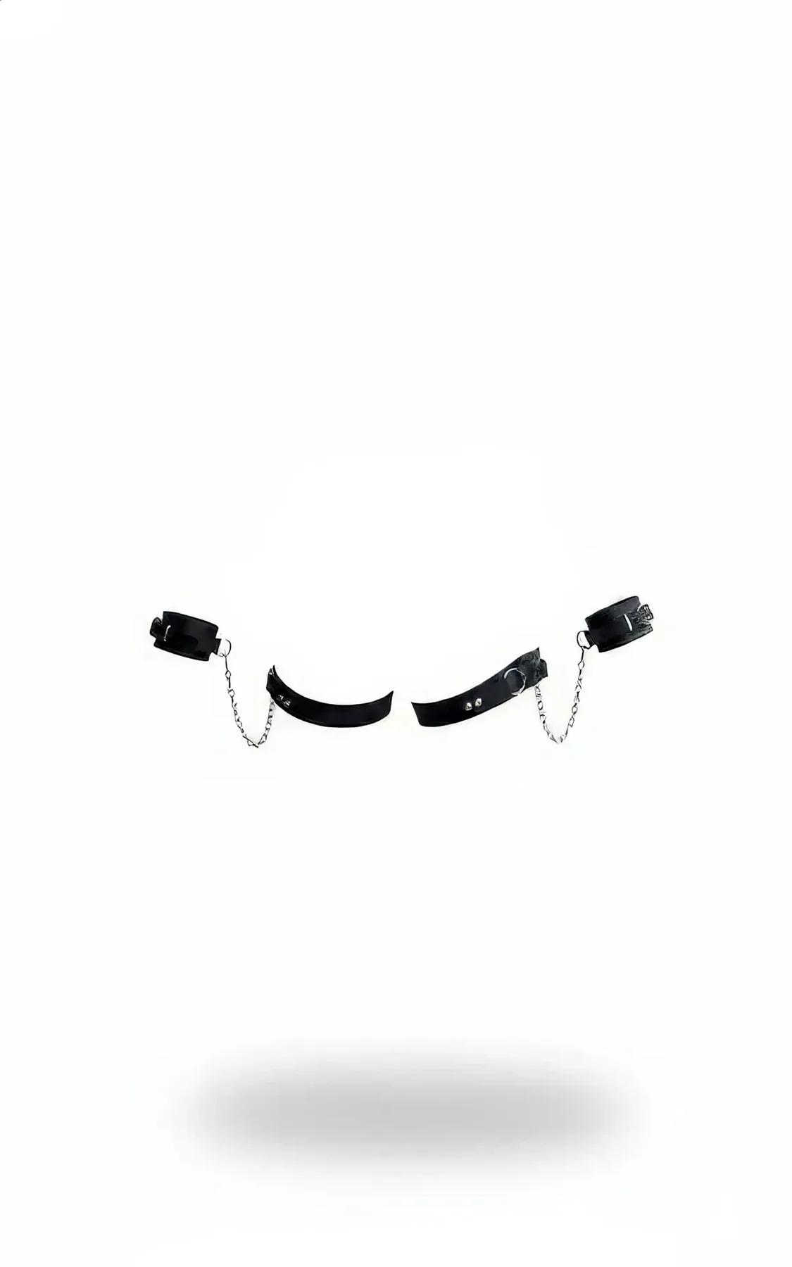 Faux Leather Harness Cuffs with Interconnecting Chains