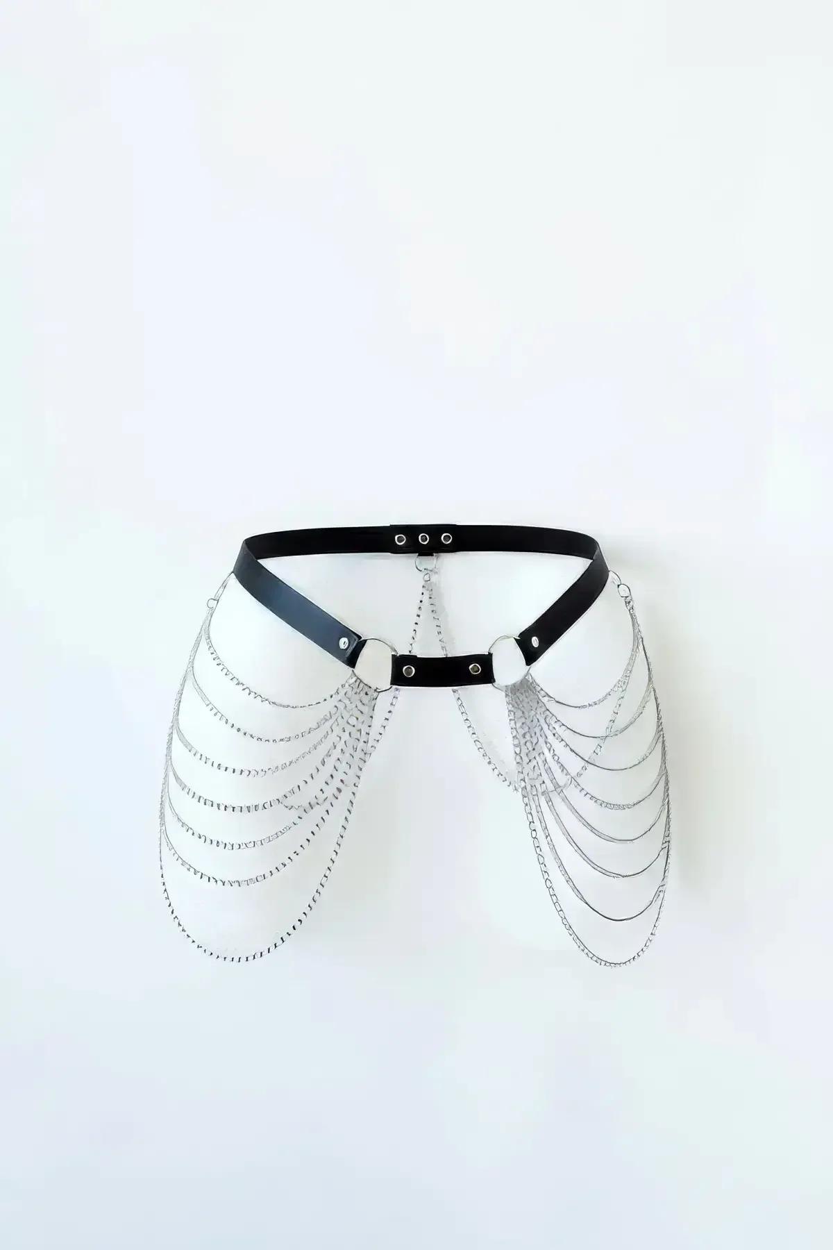 Cascading Chain Hip Harness with Adjustable Faux Leather Belt